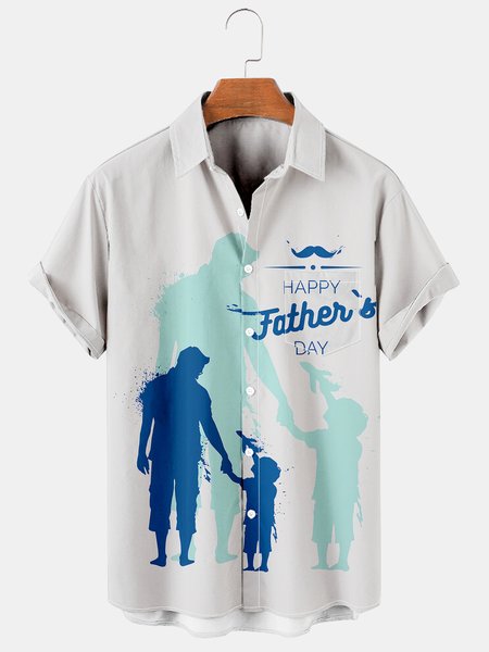 

Men's Father's Day Print Casual Short Sleeve Hawaiian Shirt, White, Men's Floral shirt