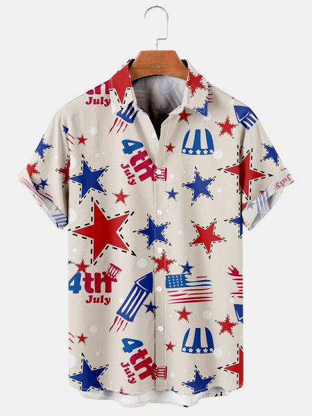 

Mens Independence Day Print Casual Breathable Short Sleeve Shirt, As picture, Men's Floral shirt