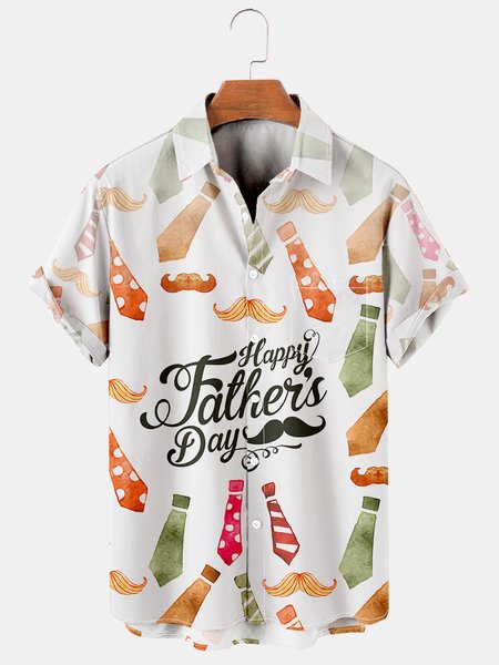 

Men's Father's Day Print Casual Short Sleeve Hawaiian Shirt, White, Men's Floral shirt