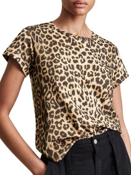 

Leopard Casual Regular Fit Short Sleeve T-Shirt, Tees