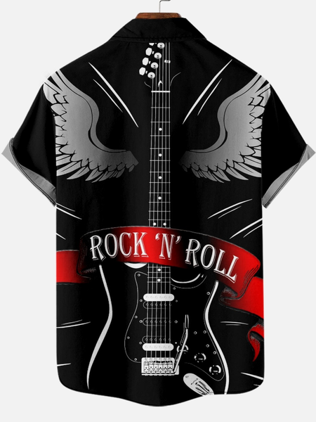

Men’s Casual Short Sleeve Music Hawaiian Shirt, Black, Short Sleeves Shirts