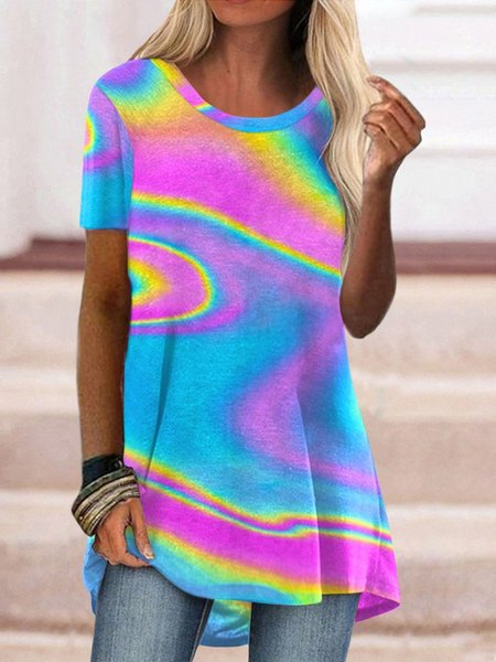 

Geometric Casual Short Sleeve Loosen T-Shirt, Multicolor, T-Shirts