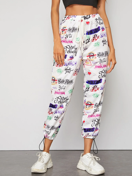 

Letter Loosen Pants Ninth pants, White, Pants