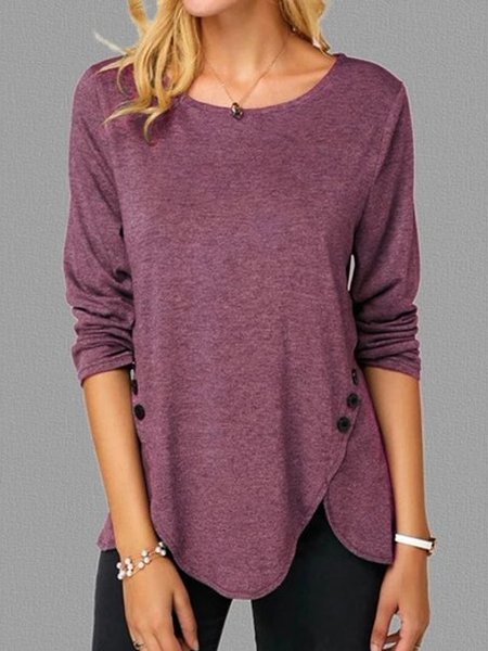 

Regular Fit Casual Cotton Blends Long Sleeve T-Shirt, Wine red, Long sleeves