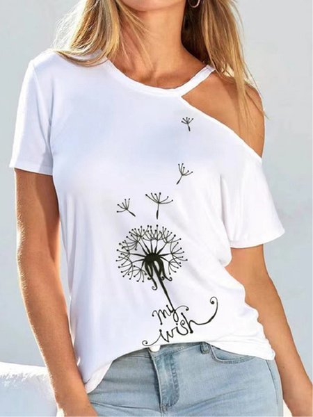 

Floral Loosen Casual Short Sleeve T-Shirt, White, T-Shirts