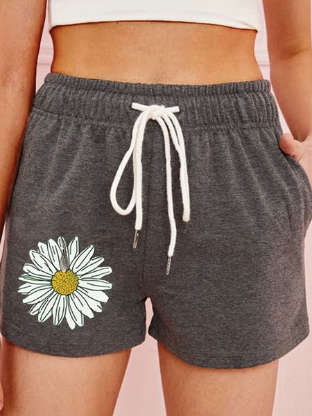 

Floral Printed Casual Loosen Pockets Sports Shorts, Gray, Shorts