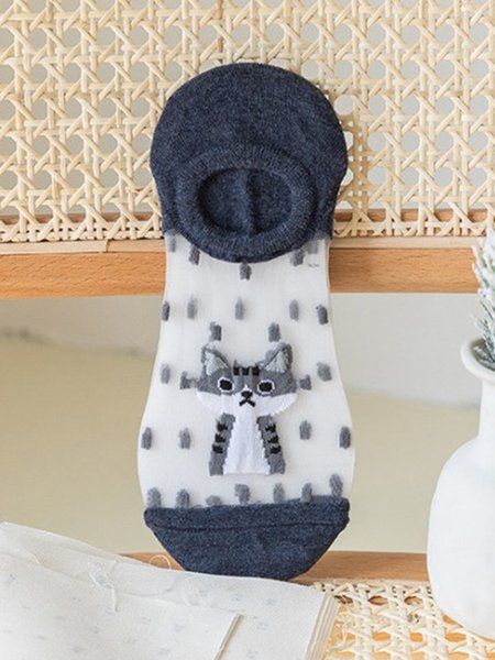 JFN Glass Silk Cat Socks, Navy blue, Socks