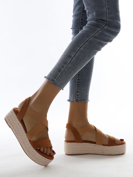 

Women's Resort Brown Woven Elastic Platform Sandals, Sandals