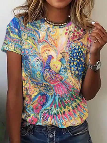 

Plus size Casual Printed Crew Neck Short Sleeve T-Shirt, Multicolor, T-Shirts