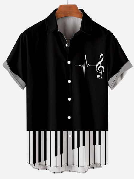

Men’s Casual Short Sleeve Music Hawaiian Shirt, Black, Short Sleeves Shirts