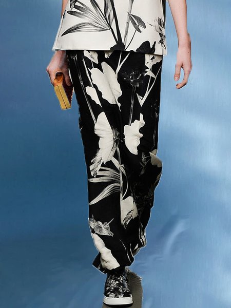 

Simple Loosen Wide Leg Daily Pants, Black-white, Wide Leg Pants