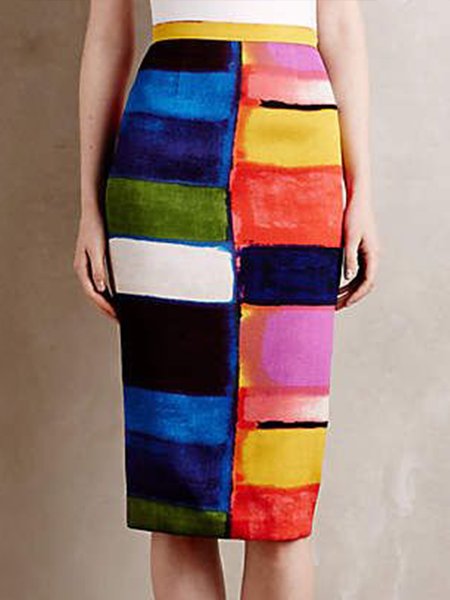 

Elegant Daily Geometric Pencil Short Skirt, Blue, Midi Skirts