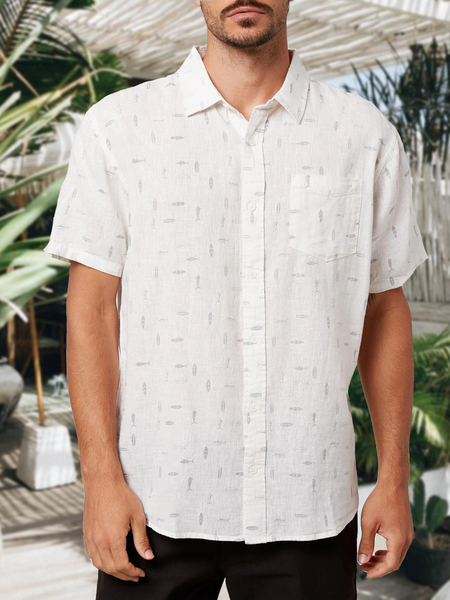 

Cotton And linen Style Beach Fish Surfboard Print linen Shirt, As picture, Shirts ＆ Blouse