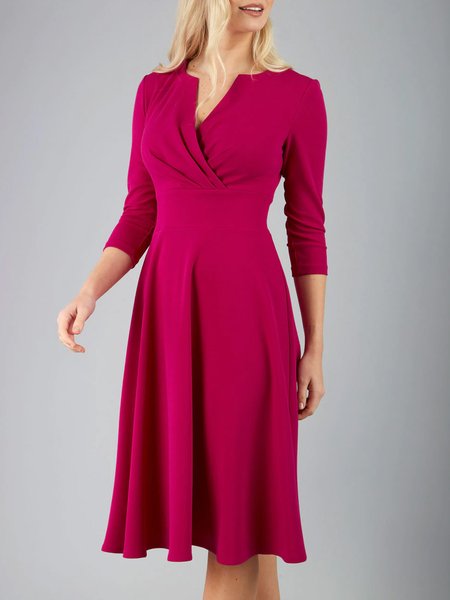 

Simple Short Sleeve Knit Dress, Rose red, Midi Dresses
