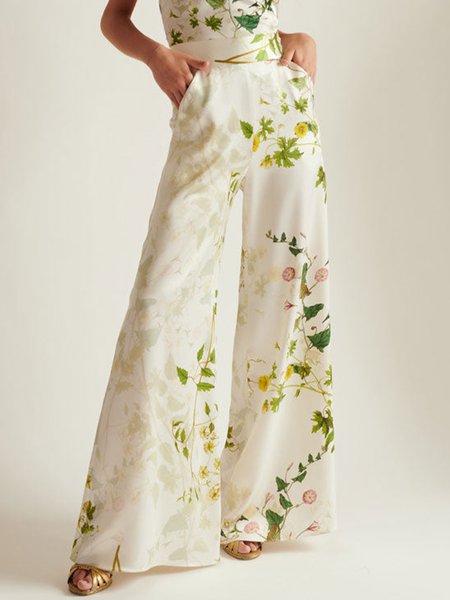 

Vacation Floral Wide Leg Pants, White, Wide Leg Pants