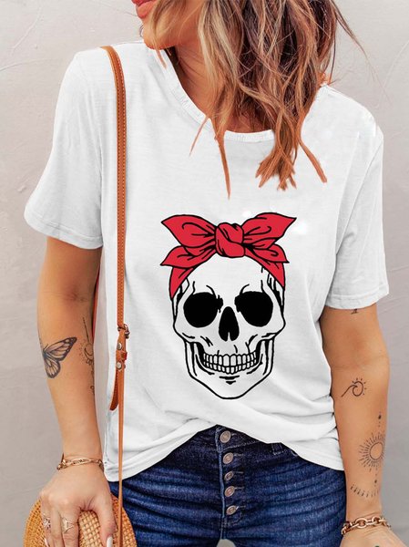 

Cotton Blends Casual Crew Neck Short Sleeve T-Shirt, White, T-Shirts