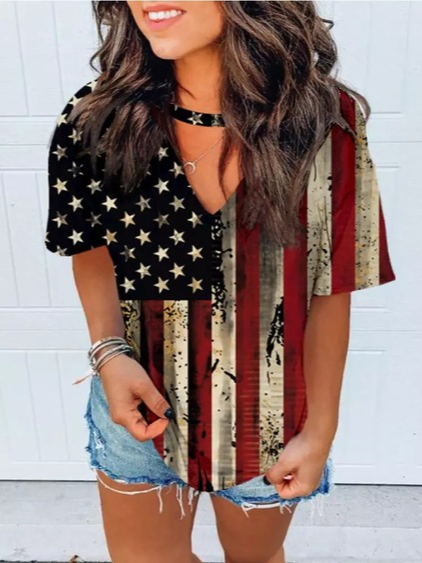 

Star Casual Loosen Short Sleeve Tops, Black, T-Shirts