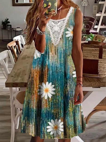 

Abstract Floral Ombre Vacation V Neck Loosen Sleeveless Knitting Dresses, Flower, Mini Dresses
