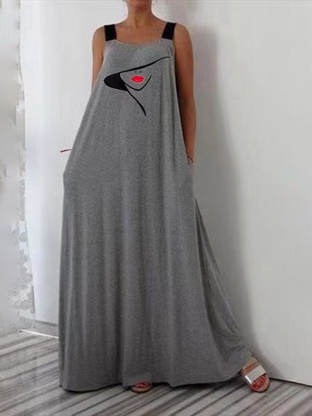 

Vacation Square Neck Short Sleeve Woven Dress, Deep gray, Summer Dresses