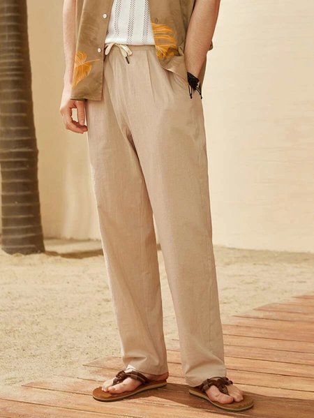 

Cotton And linen Style American Casual Basic Wild linen Trousers, As picture, Pants