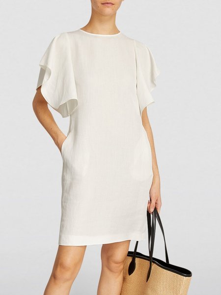 

Crew Neck Short Sleeve Woven Dress, White, Mini Dresses