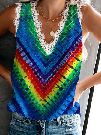 

Ombre Regular Fit V Neck Women Tank, Multicolor, Tanks & Camis