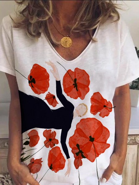 

Loosen Floral Vacation Short Sleeve T-Shirt, White, T-Shirts