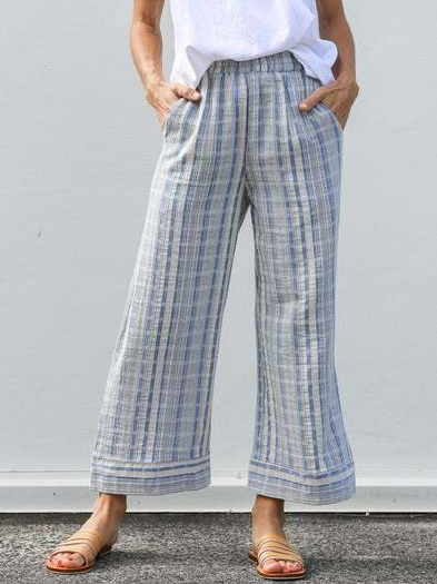 

Grid Cotton Blends Casual Grid Long Pants, Blue, Pants