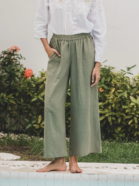 

Plain Casual Cotton Regular Fit Long Pants, Green, Pants