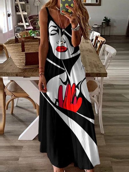 

Abstract Casual Short Sleeve Knit Dress, Black, Maxi Dresses