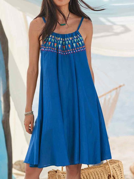 

Loosen Spaghetti Casual Short Sleeve Woven Dress, Blue, Dresses