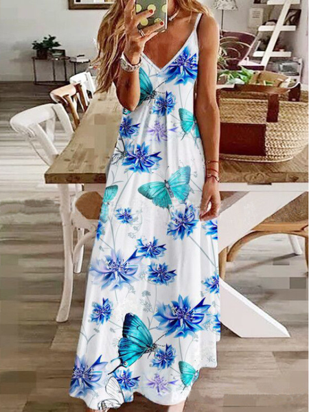 

Butterfly Spaghetti Casual Maxi Dress, As picture, Maxi Dresses