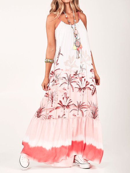 

Floral Vacation Sleeveless Woven Dress, White, Maxi Dresses
