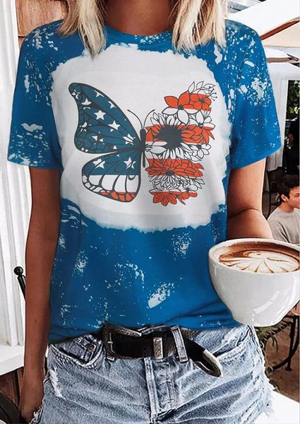 

Casual Butterfly Short Sleeve T-Shirt, Blue, T-Shirts