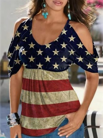 

Vacation Geometric Short Sleeve Tops, Multicolor, T-Shirts