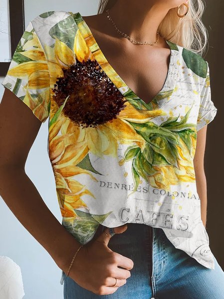 

Casual Floral Short Sleeve T-Shirt, White, T-Shirts