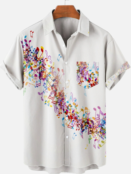 

Colorful Musical Note Men's Short Sleeve Shirt, As picture, Short Sleeves Shirts