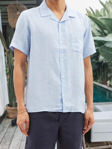 

Men's Cotton Linen Style Short Sleeve Shirt, Blue, Shirts ＆ Blouse