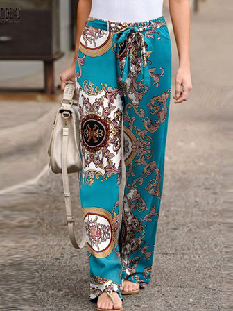 

Tribal Casual Pants Long Mid Waist, Blue, Pants