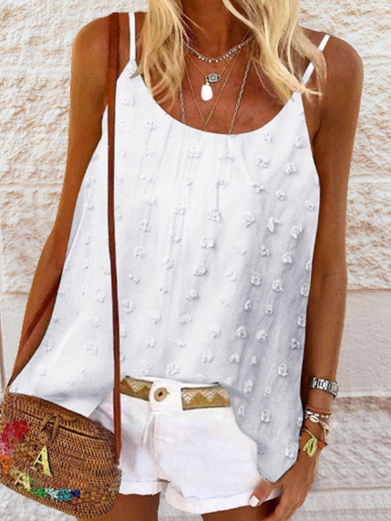 

Casual Spaghetti Solid Woven Tank, White, Tanks & Camis