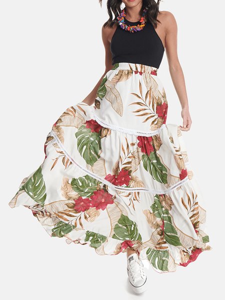 

Loosen Floral Long Skirt, Multicolor, Maxi Skirts
