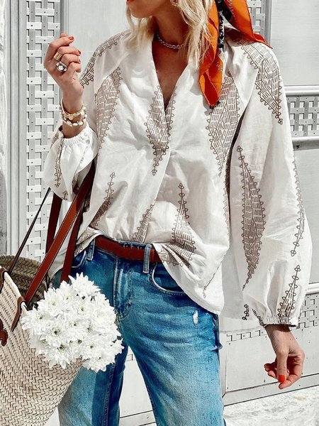

Casual V Neck Long Sleeve Tops, As picture, Tops