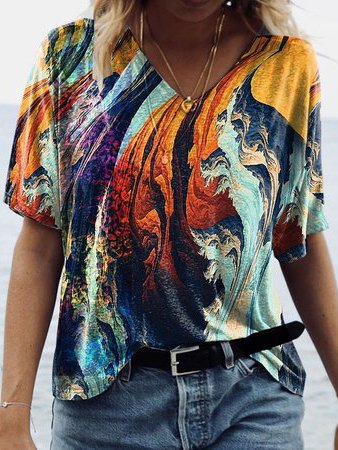 

Casual V Neck Short Sleeve T-Shirt, Multicolor, T-Shirts