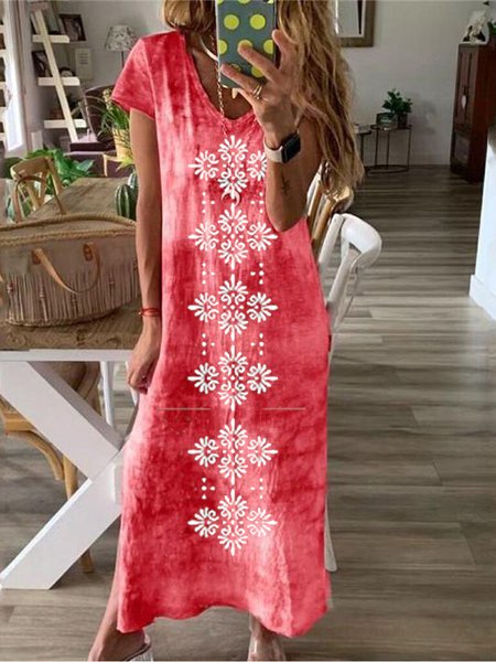 

Casual Tribal Short Sleeve Knit Dress, Red, Maxi Dresses