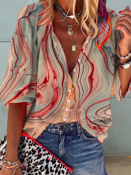 

Mother's Day Themed Marble Print Spring New Explosive Women's Shirts, Multicolor, Shirts & Blouses