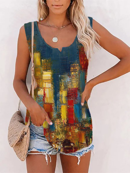 

Plus size Abstract Printed Casual Tank, Multicolor, Tank Top