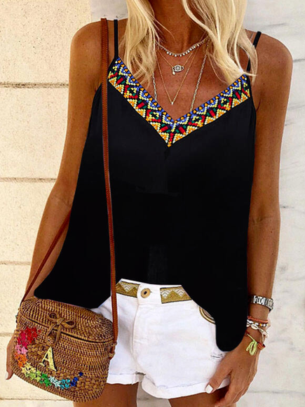 

Tribal Casual Regular Fit Knit Tank, Black, Tanks & Camis