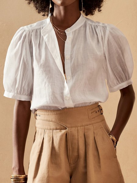 

Solid Simple Regular Fit Short Sleeve Top, White, Tops