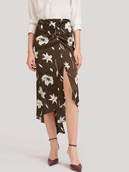 

Elegant Daily Regular Fit Floral Midi Skirt, Coffee, Midi Skirts