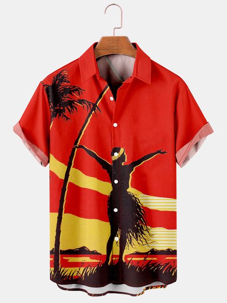 

Vintage Hawaiian Men's Short Sleeve Casual Shirt, Red, Men's Floral shirt